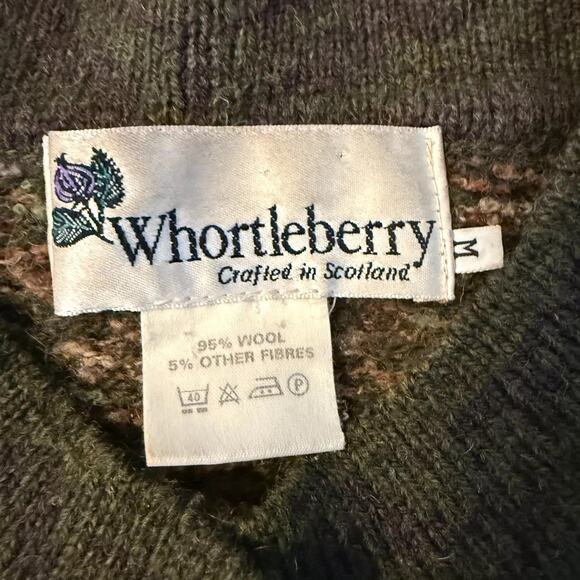 Vintage Whortleberry Scotland Wool Cardigan Sweater M Green Floral Knit - Picture 10 of 10